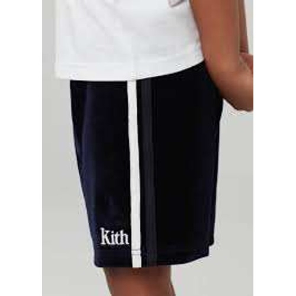 KITH Toddler Boys 2 Navy Velour Shorts White Stripe Logo Designer Streetwear